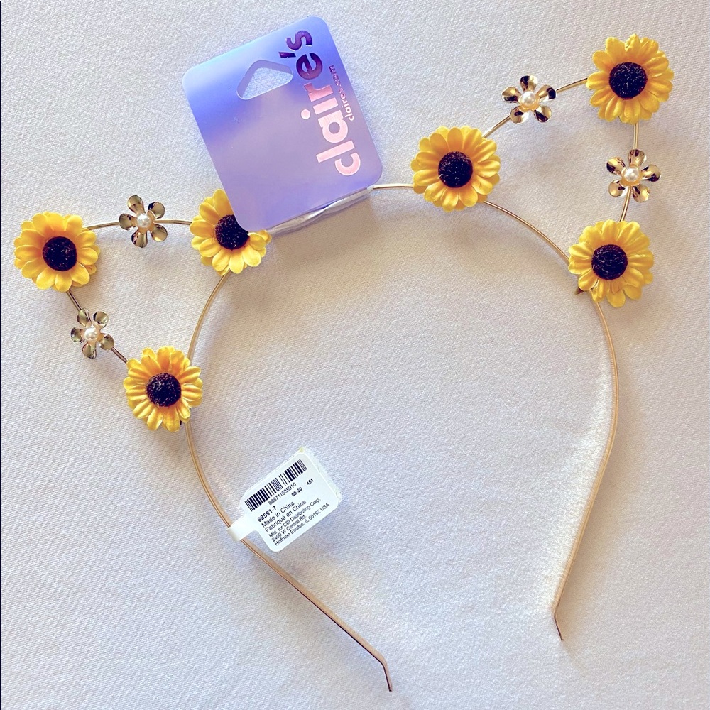 NWT Claire’s Cat Ear Sunflower Headband